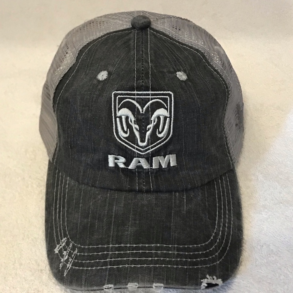 Dodge RAM Adjustable Distressed Grey Trucker Hat